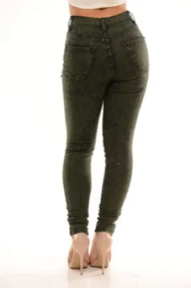 High Waisted Destroyed Jeans - Olive