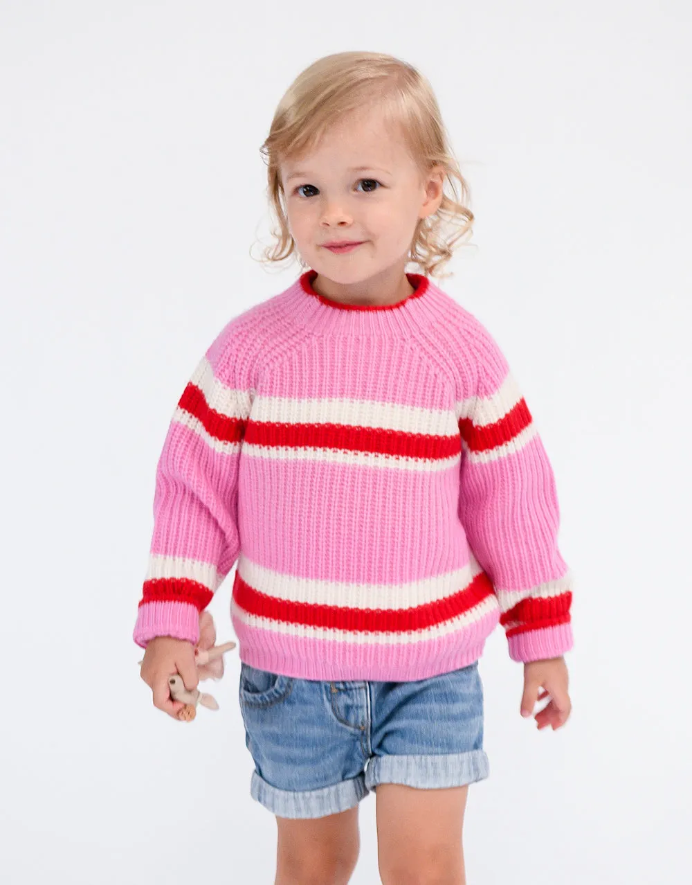 Kids Cashmere - Ski Rib Knit Pullover in Azalee