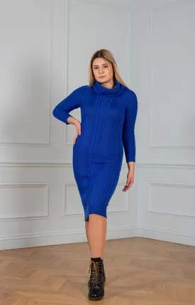 Knitted dresses long in electric blue color