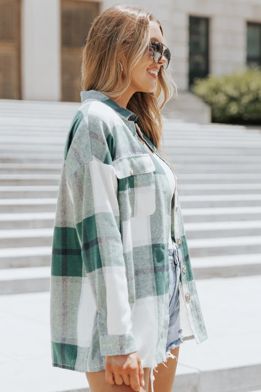 Lennon Sea Green Plaid Flannel Shacket - FINAL SALE