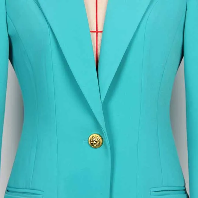 Light Blue Tailored Blazer Dress With Padded Shoulders Woman One Button Blazer Dress