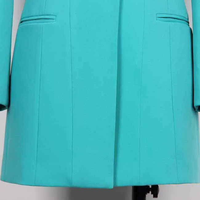 Light Blue Tailored Blazer Dress With Padded Shoulders Woman One Button Blazer Dress