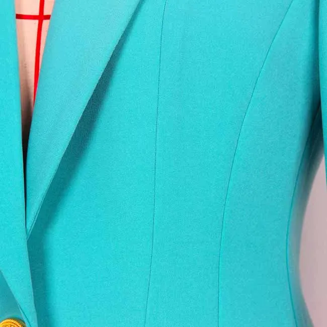 Light Blue Tailored Blazer Dress With Padded Shoulders Woman One Button Blazer Dress