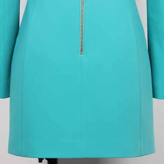 Light Blue Tailored Blazer Dress With Padded Shoulders Woman One Button Blazer Dress