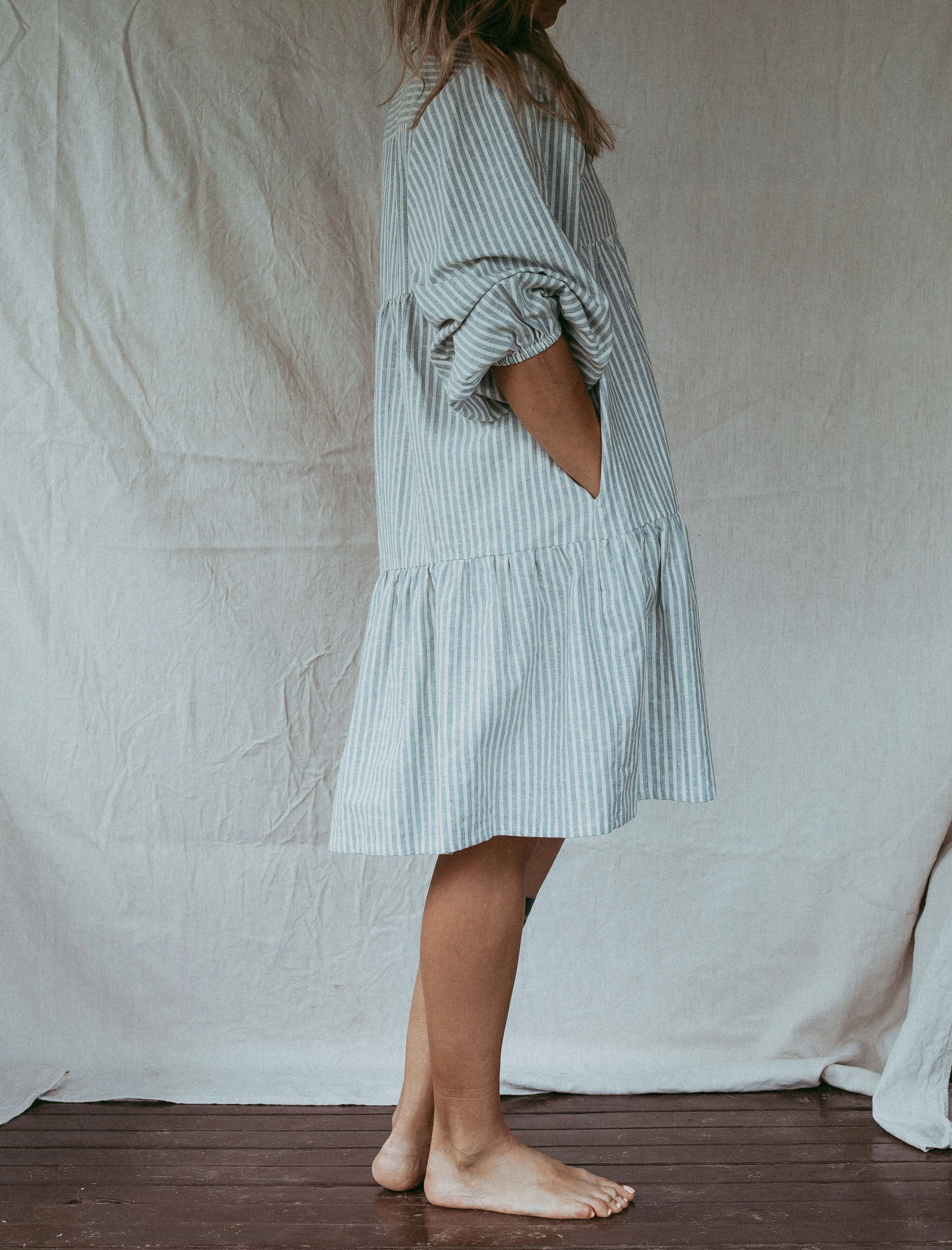 Lizze Dress - Stripe Linen