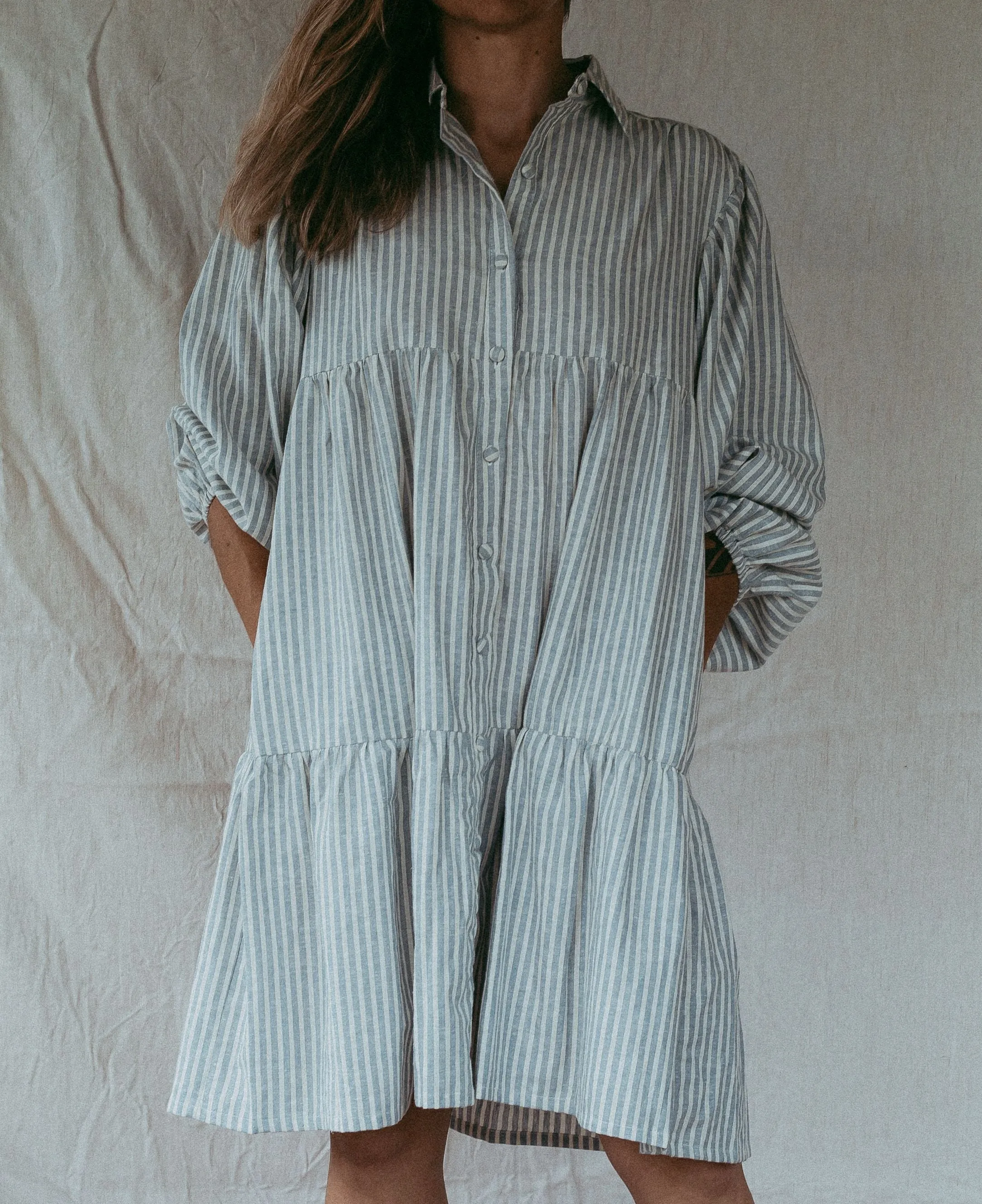 Lizze Dress - Stripe Linen