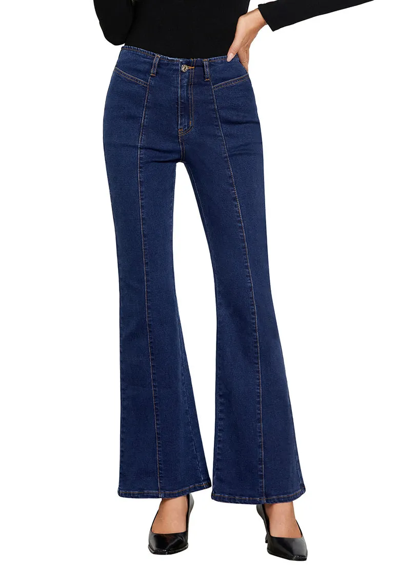 LUVAMIA Women's High Waisted Full Length Regular Stretch Denim Flare Jeans