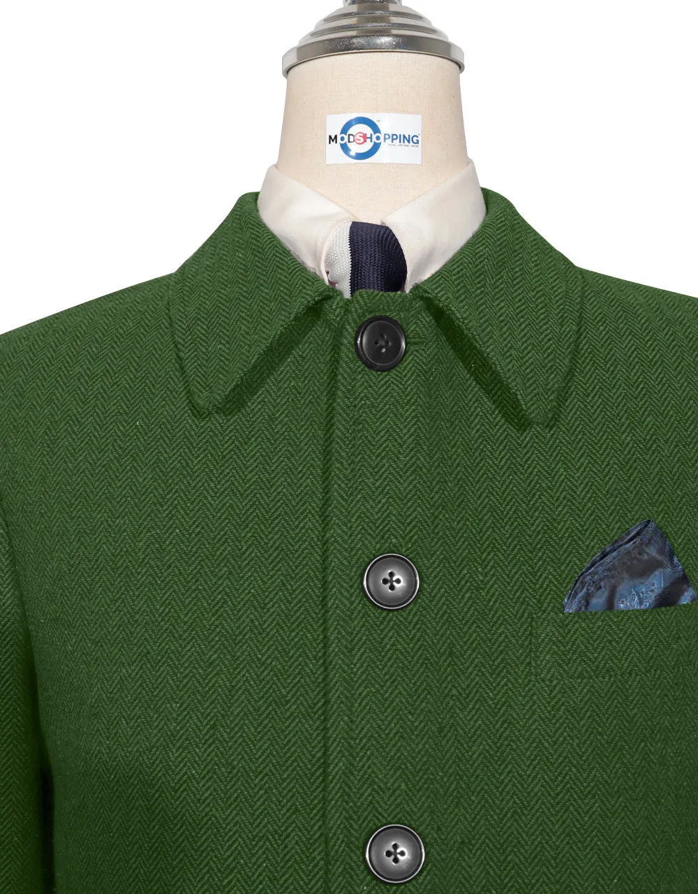 Mac Coat Men's | 60 s Vintage Style Green Herringbone Mac Coat