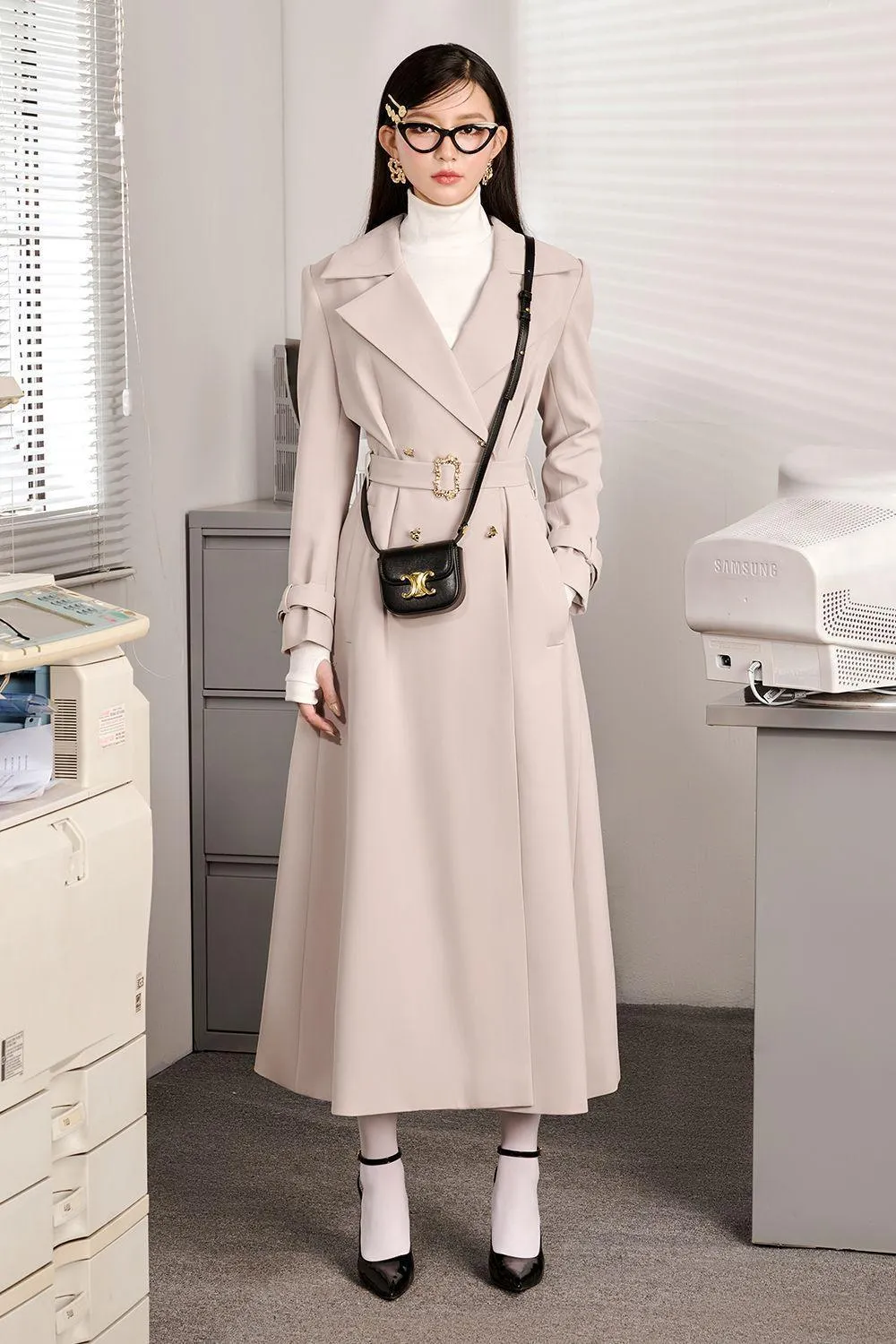 Madon Straight Notch Lapel Polyester Trench Coat