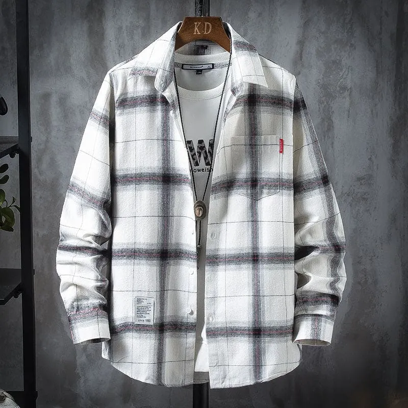 Men Plaid Print Lapel Collar One Pocket Button Up Shirt Jacket