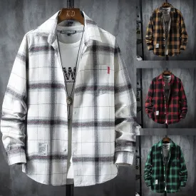 Men Plaid Print Lapel Collar One Pocket Button Up Shirt Jacket