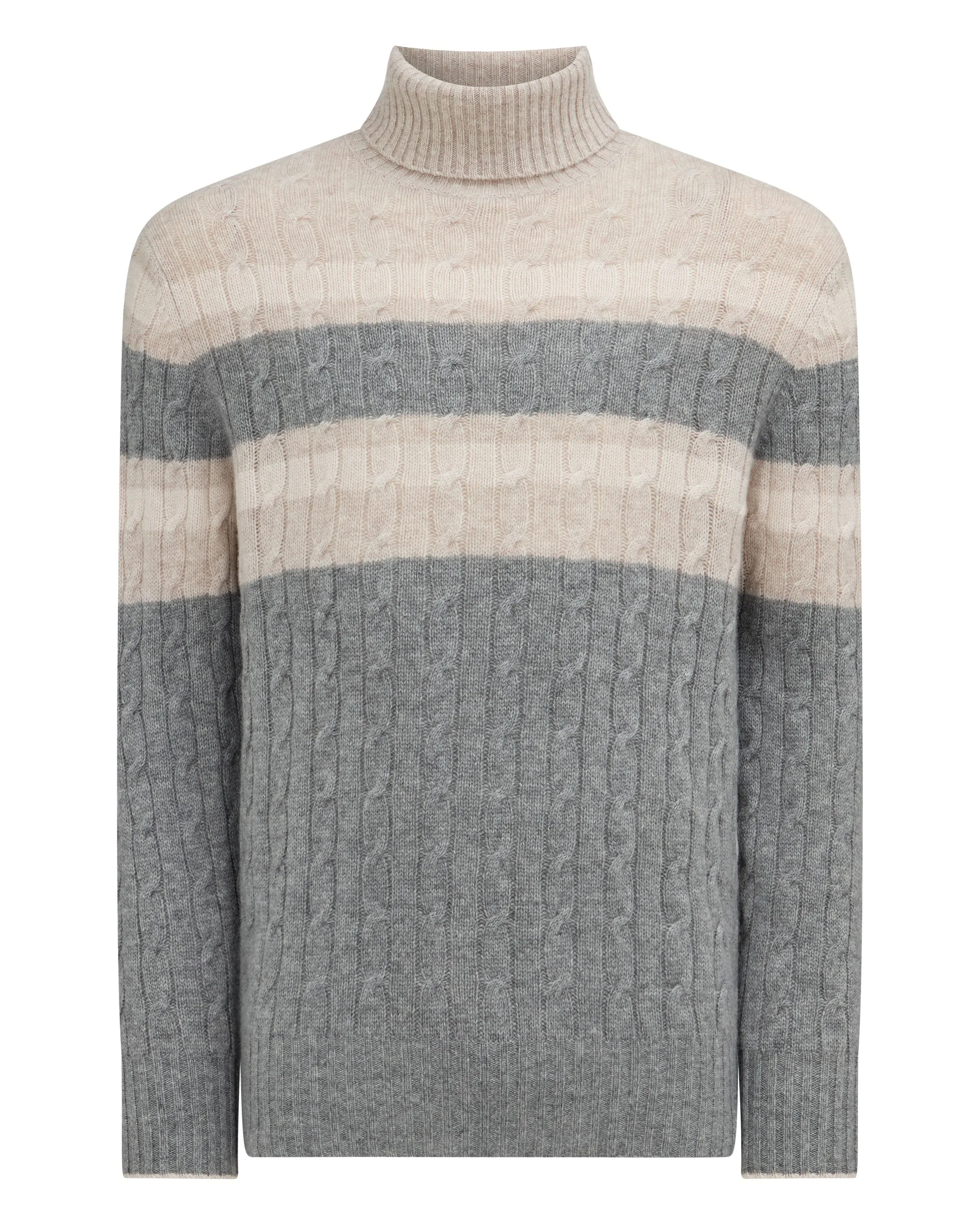 Men's Berwick Stripe Roll Neck Cashmere Jumper Grey