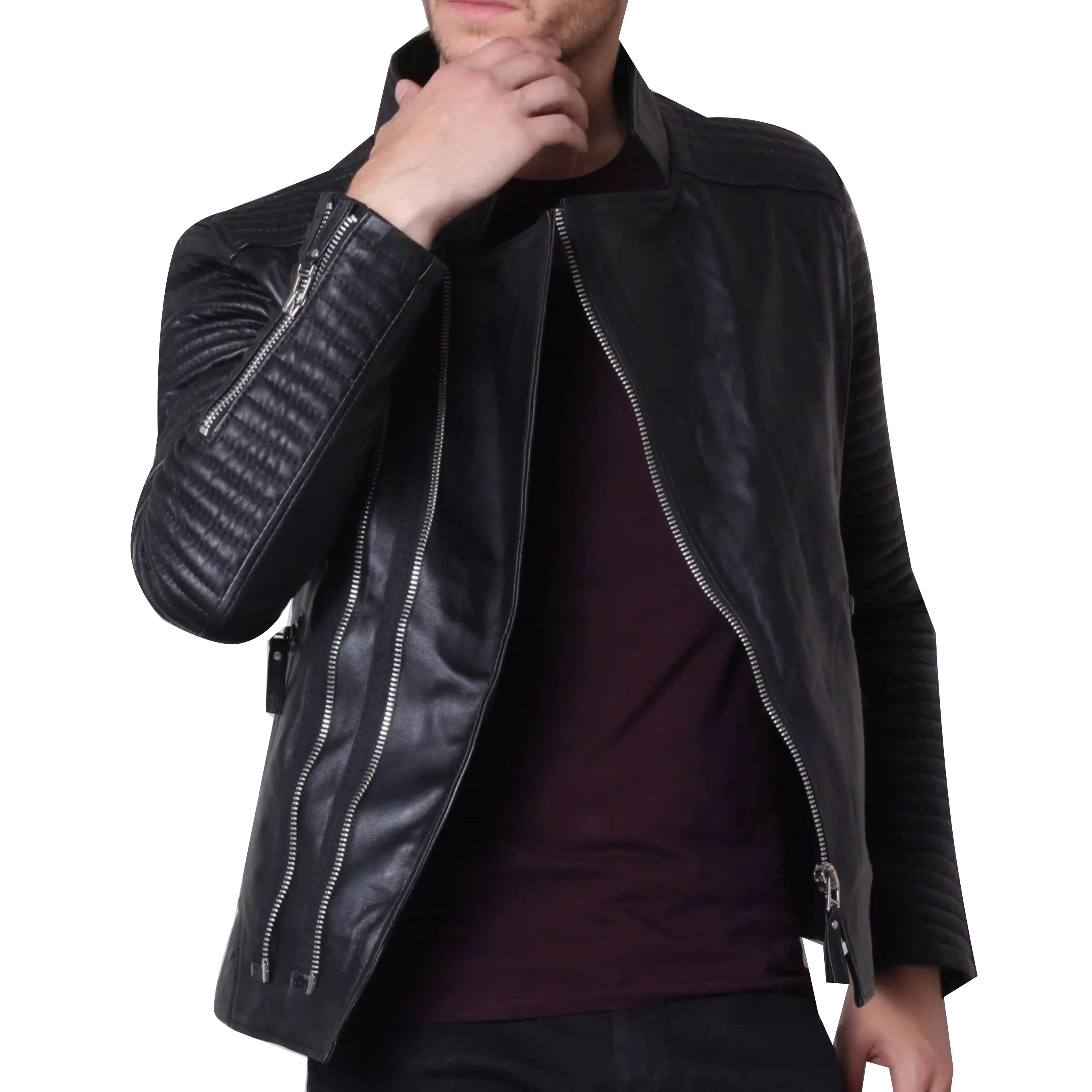 Men's Biker Leather Jacket - Fashion Rider Black Leather Jacket