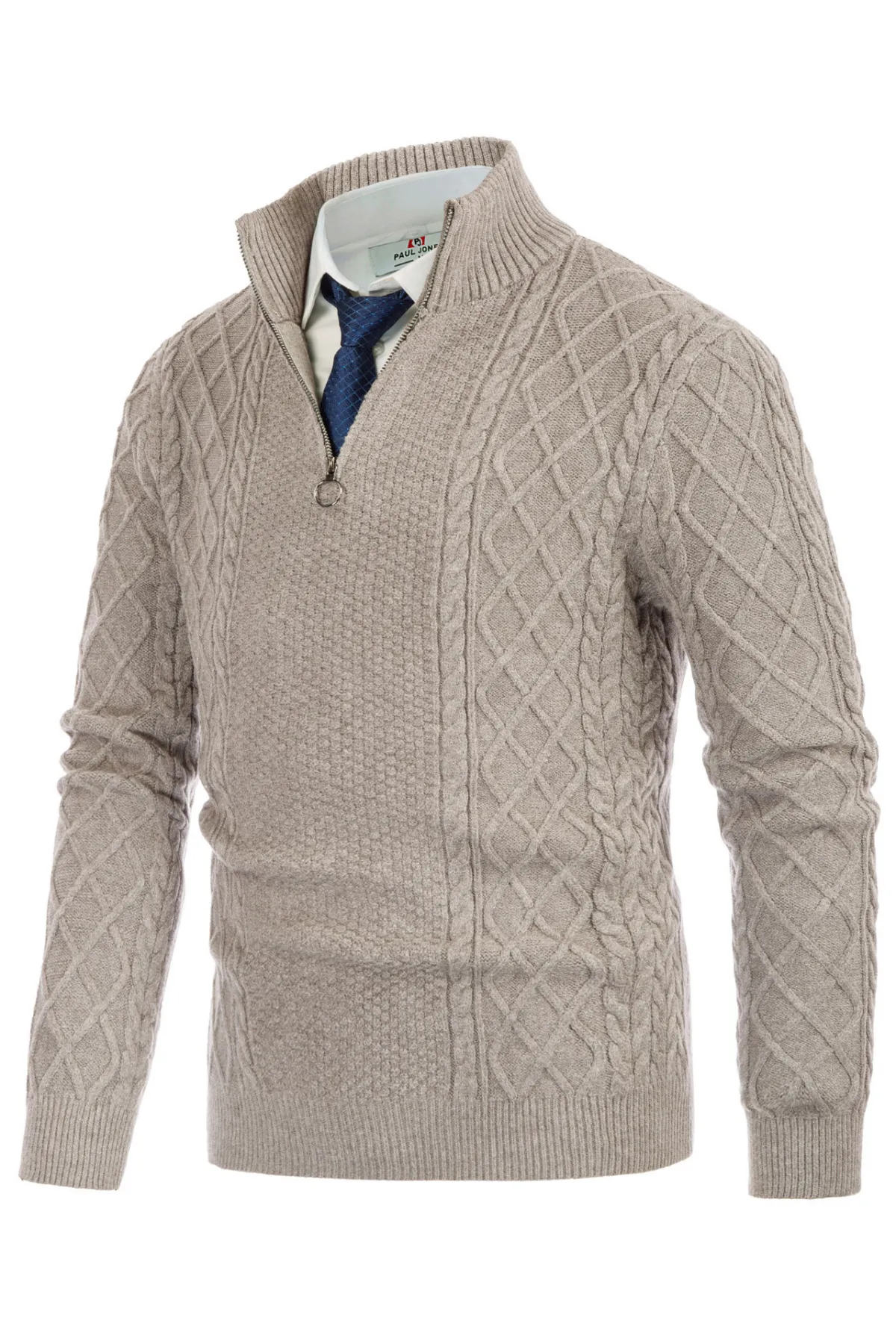 Men's Casual Quarter-Zip Sweaters Cable Knit Thermal Pullover