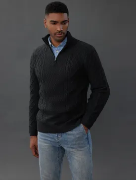 Men's Casual Quarter-Zip Sweaters Cable Knit Thermal Pullover