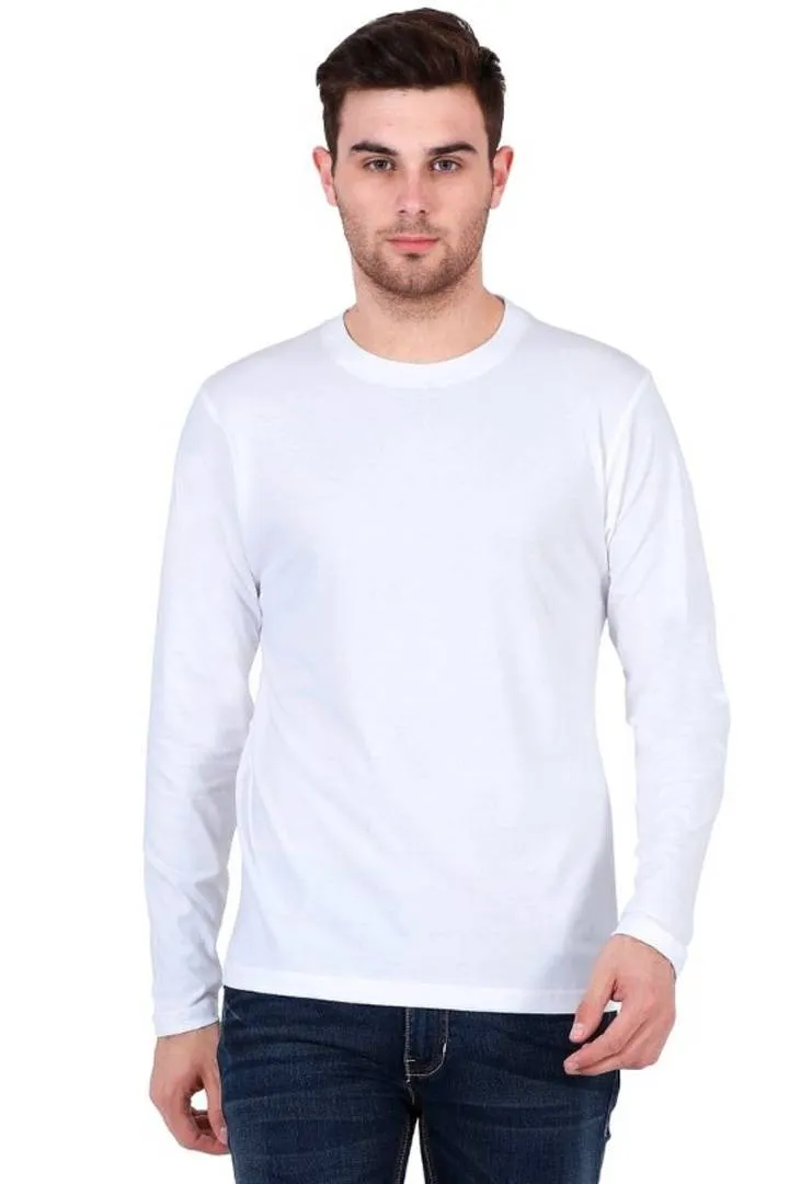 Men's White Cotton Solid Round Neck Tees