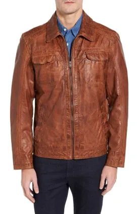 MISSANI LE COLLEZIONI Washed Lamb Men's Leather Jacket in Cognac