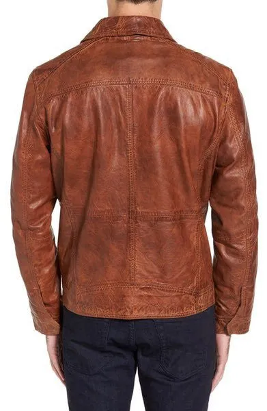 MISSANI LE COLLEZIONI Washed Lamb Men's Leather Jacket in Cognac