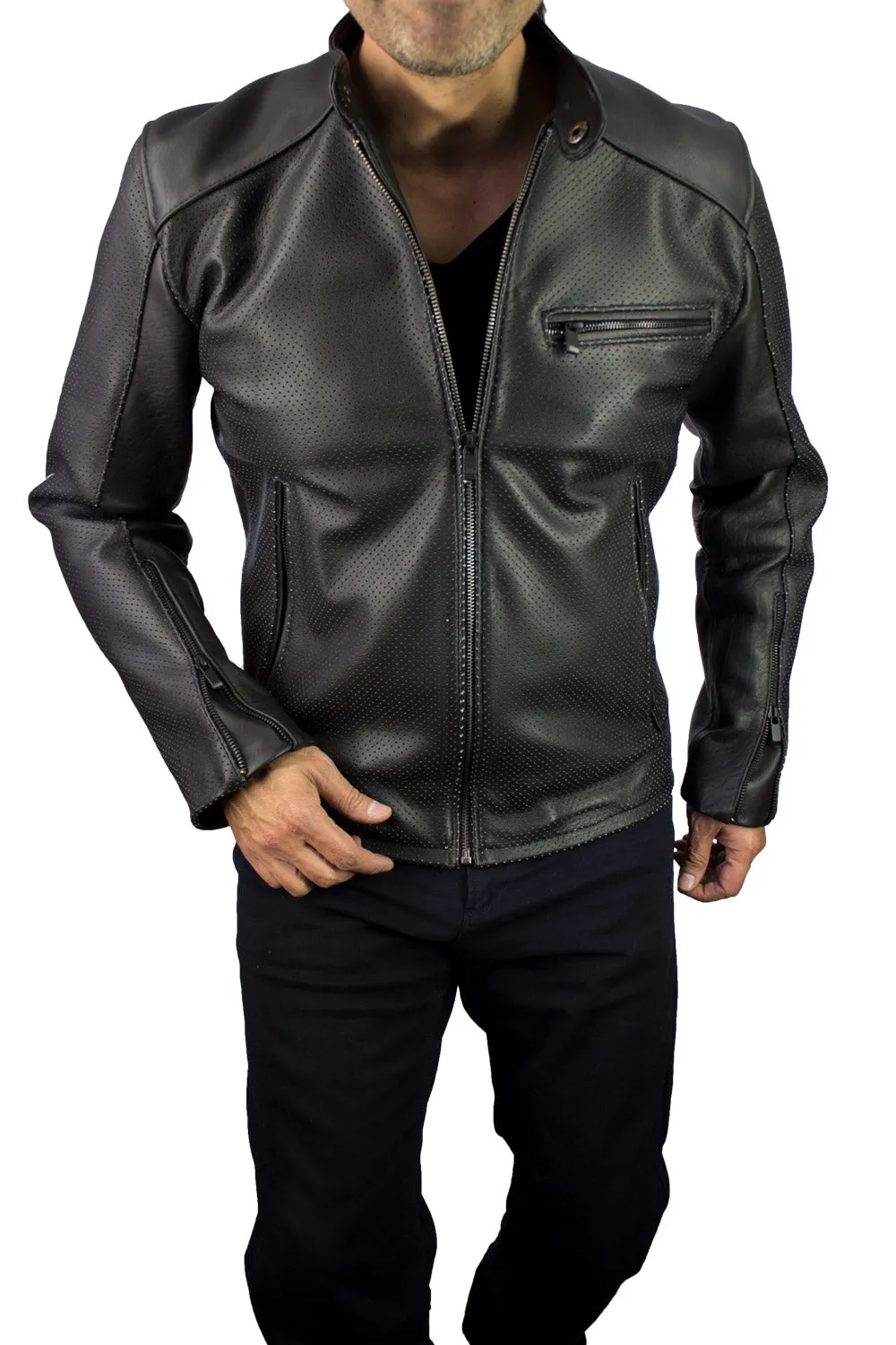 MOTOP Leather Jacket  - Black Perforated & Black Hardware