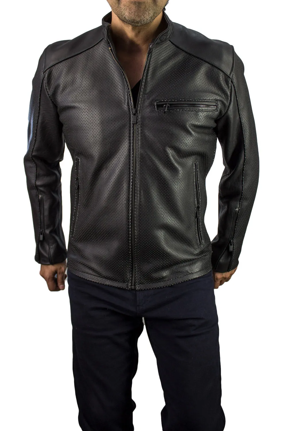 MOTOP Leather Jacket  - Black Perforated & Black Hardware