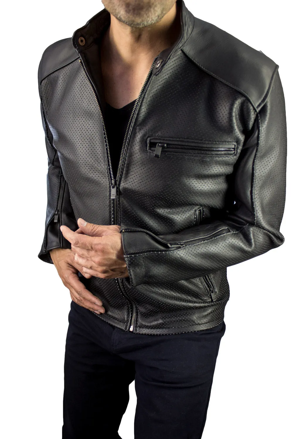 MOTOP Leather Jacket  - Black Perforated & Black Hardware