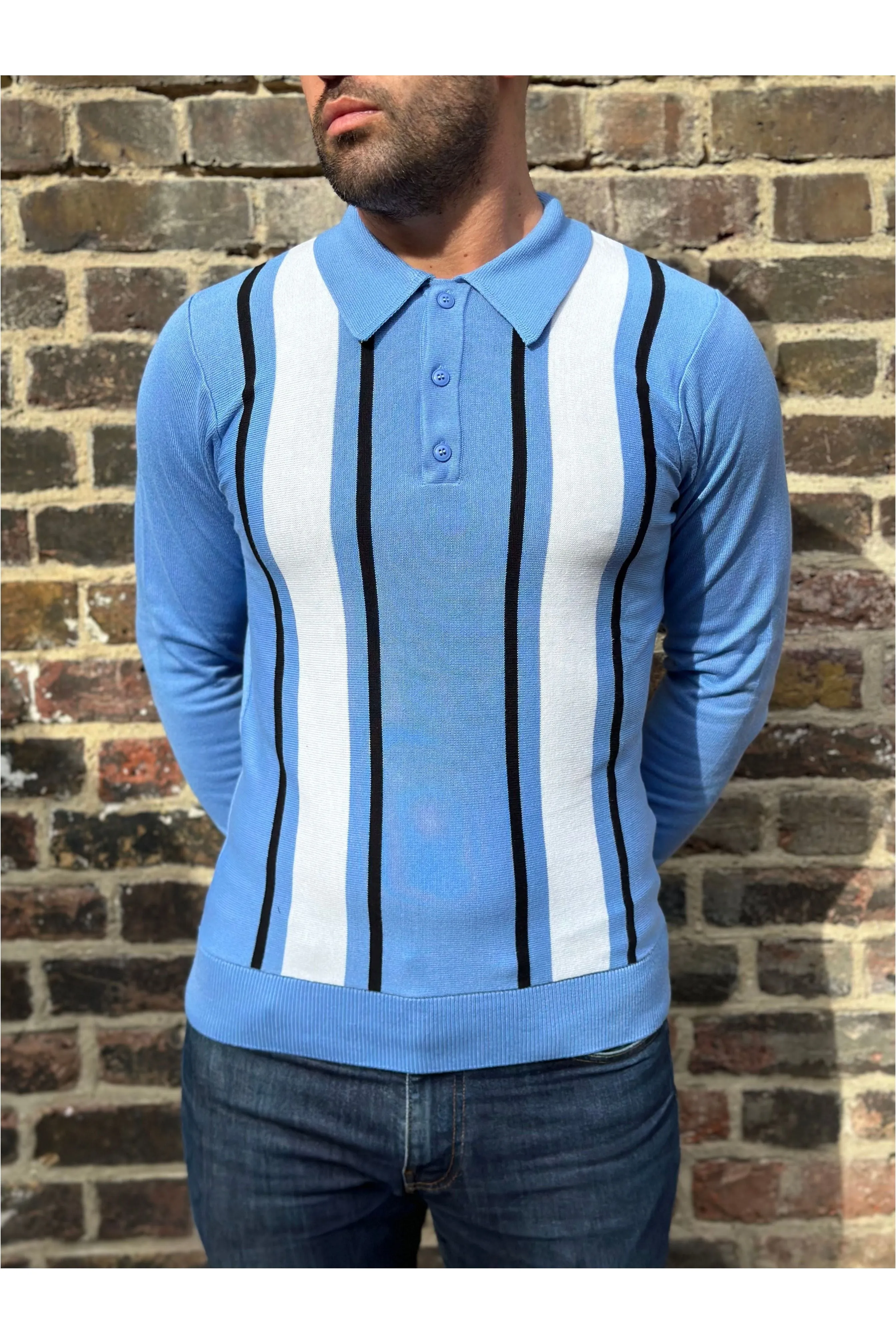 Mr. Bridger - The 'Mario' Marina Blue L/S - Polo Knit