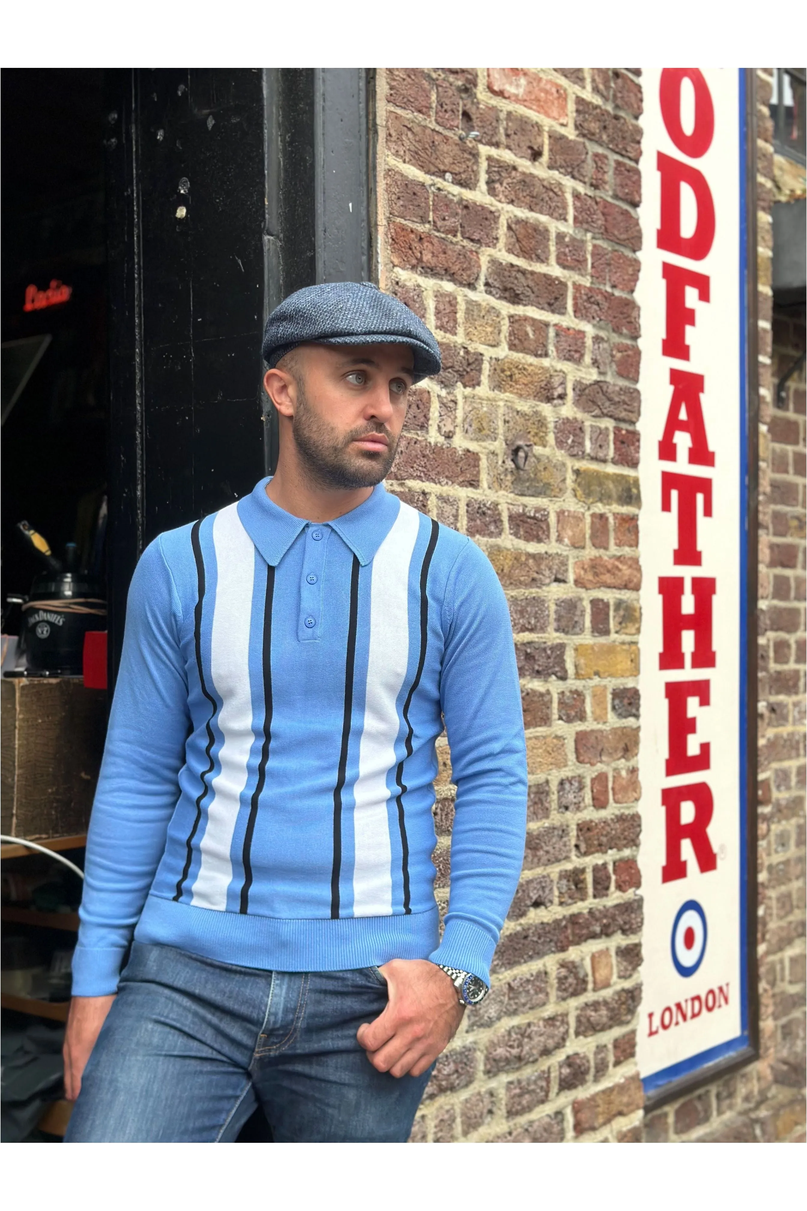 Mr. Bridger - The 'Mario' Marina Blue L/S - Polo Knit