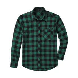 Plaided Men's Flannel Shirt With Pockets - GREEN