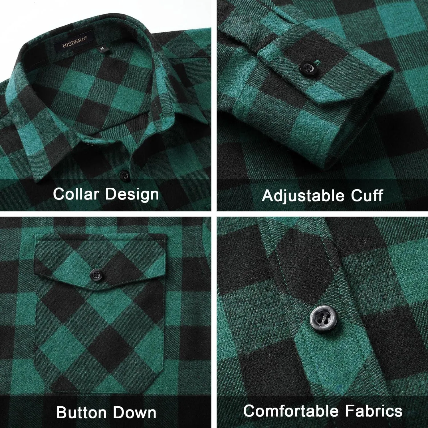 Plaided Men's Flannel Shirt With Pockets - GREEN