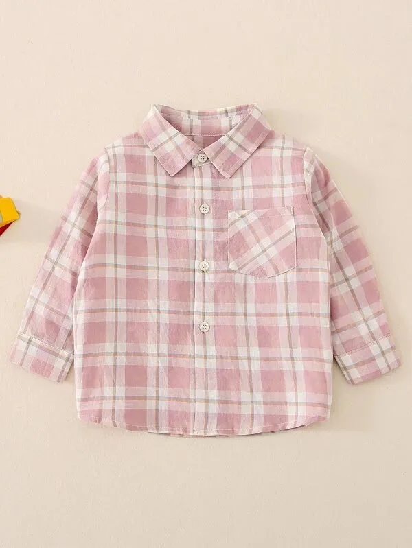 Pocket Front Plaid Shirt Pink(Boys)