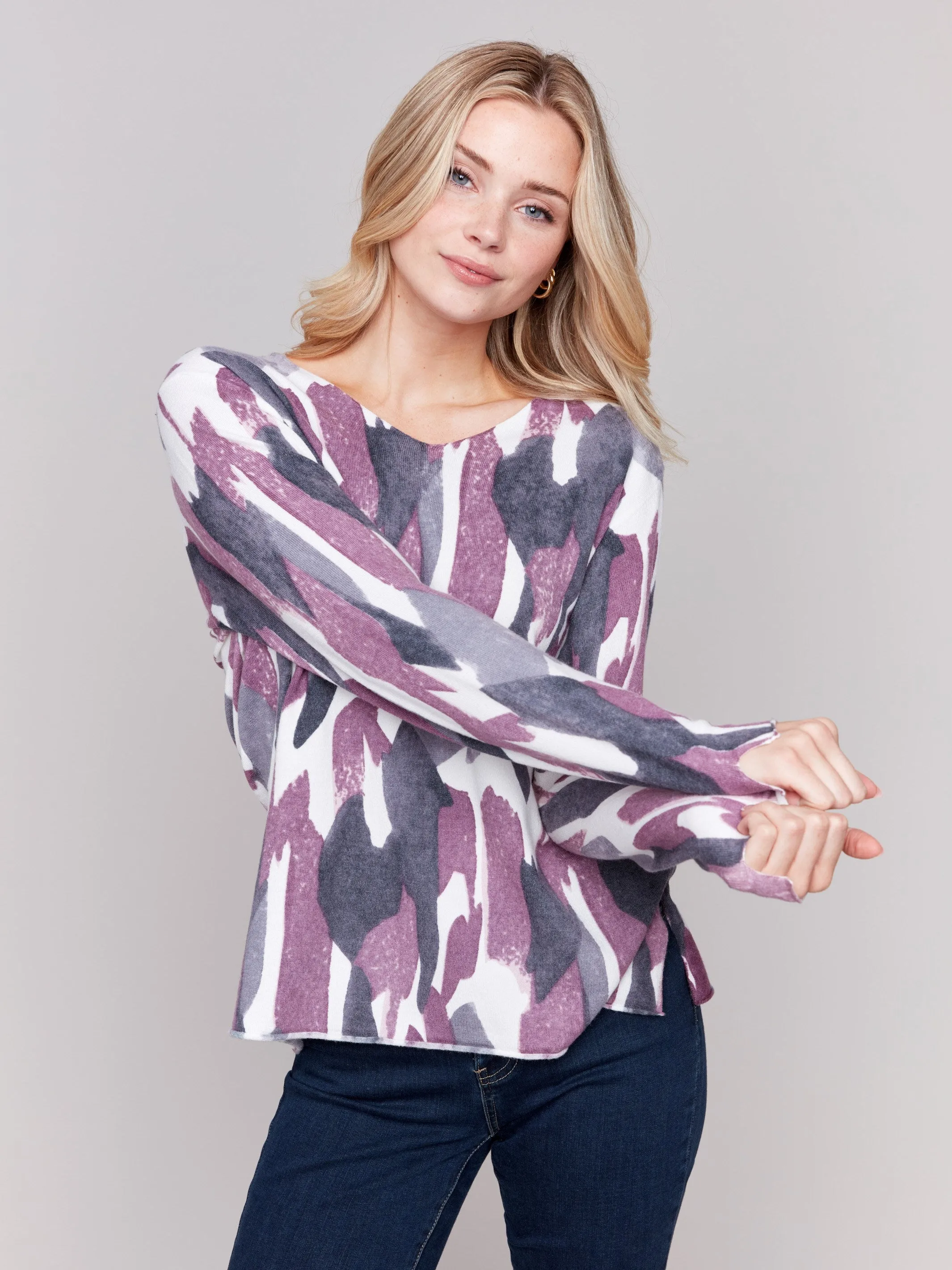 Printed V-Neck Sweater - Pastel