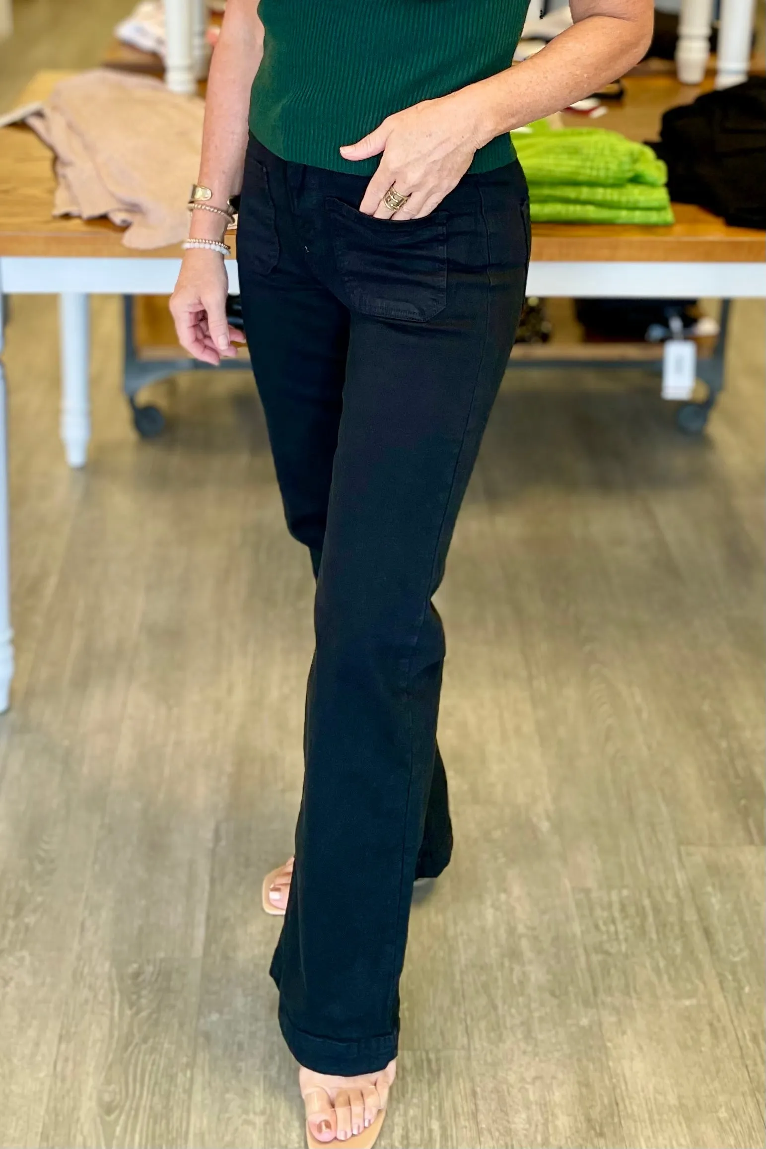 Q2 High Waisted Black Flare Jeans