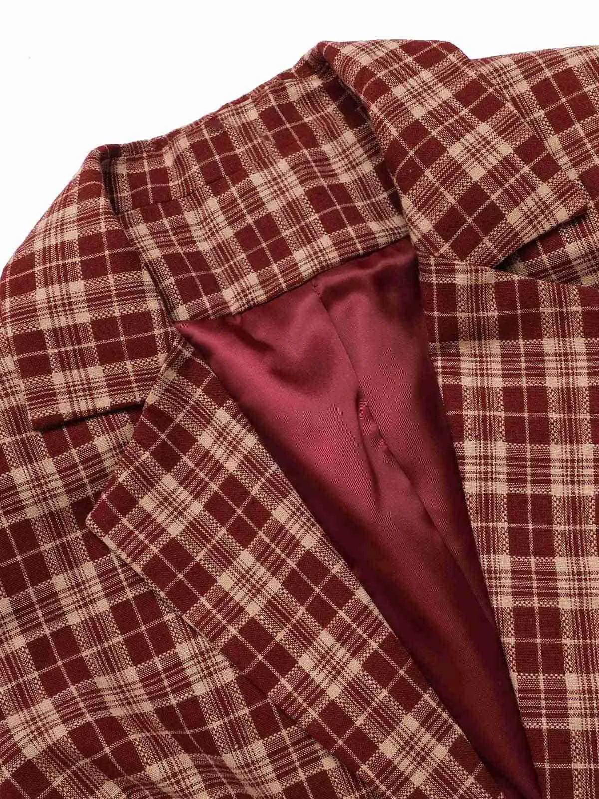 Red 1960s Plaid Lapel Short Coat