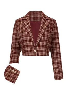 Red 1960s Plaid Lapel Short Coat