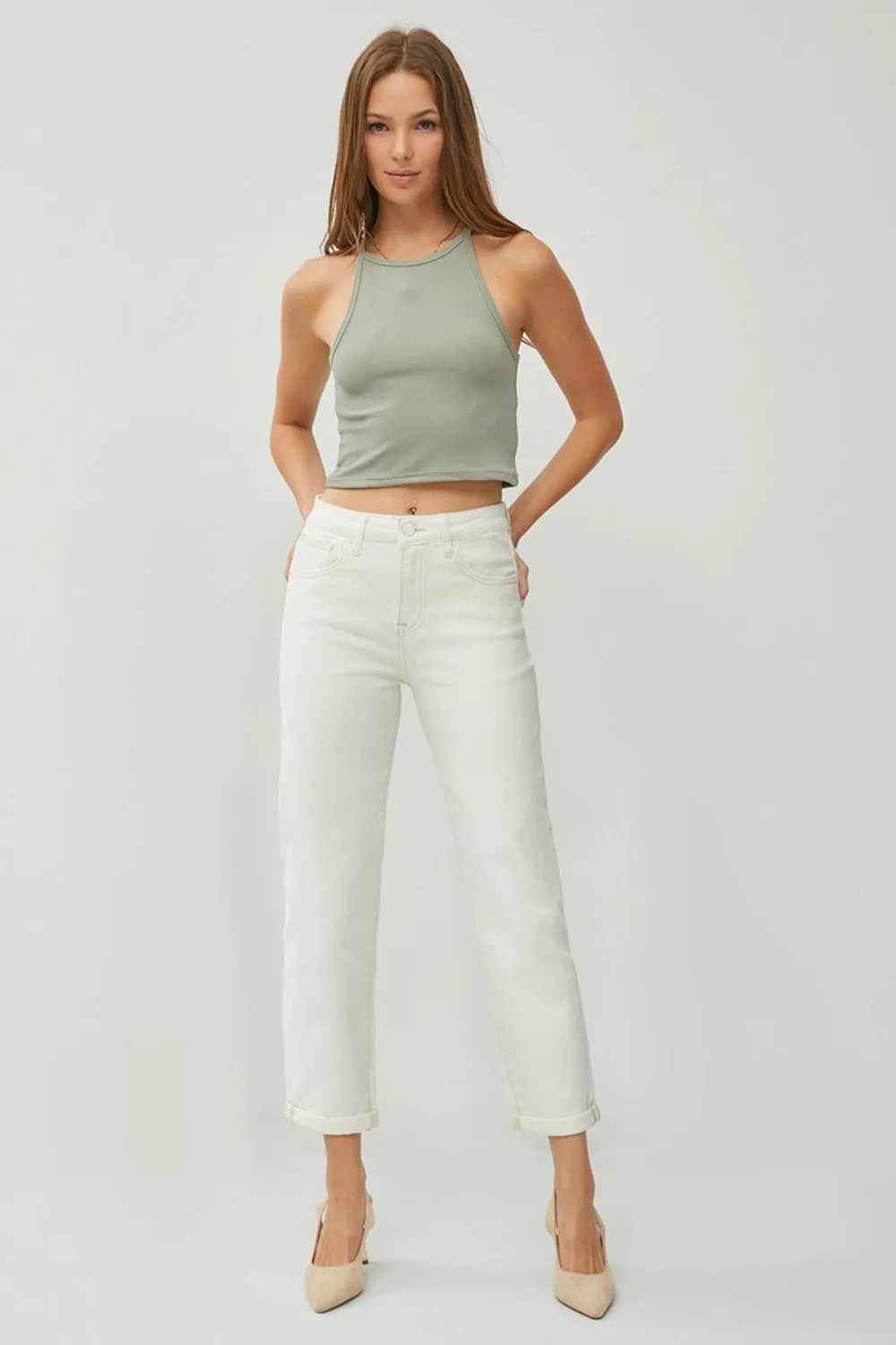 RISEN Full Size High Waist Rolled Hem Straight Jeans