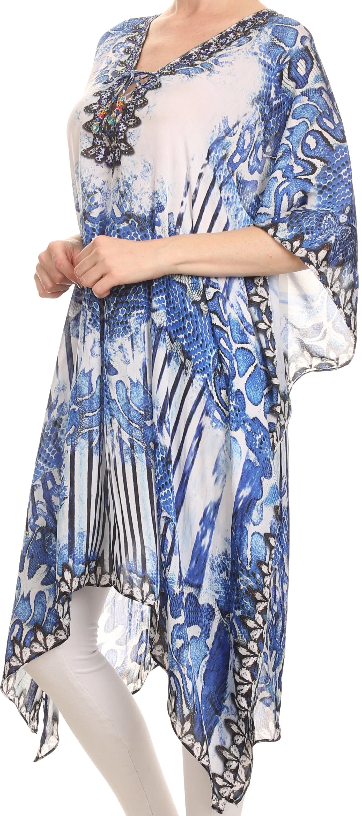 Sakkas Liv Ligthweight Summer Printed Short Caftan Dress / Cover Up