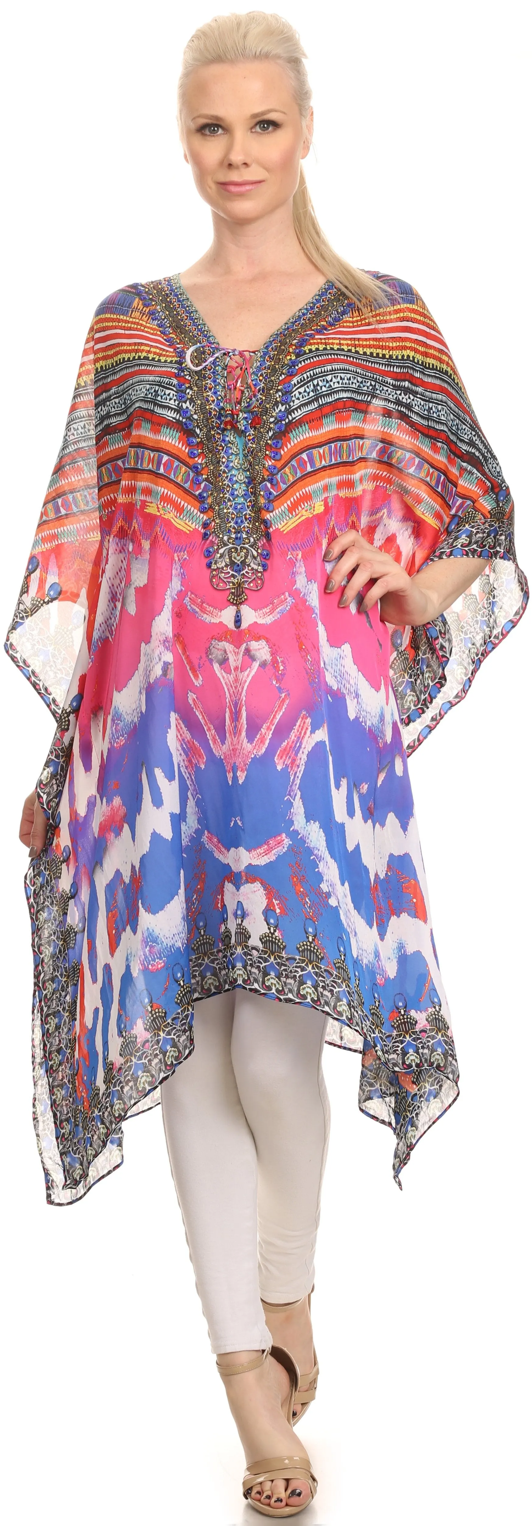 Sakkas Liv Ligthweight Summer Printed Short Caftan Dress / Cover Up