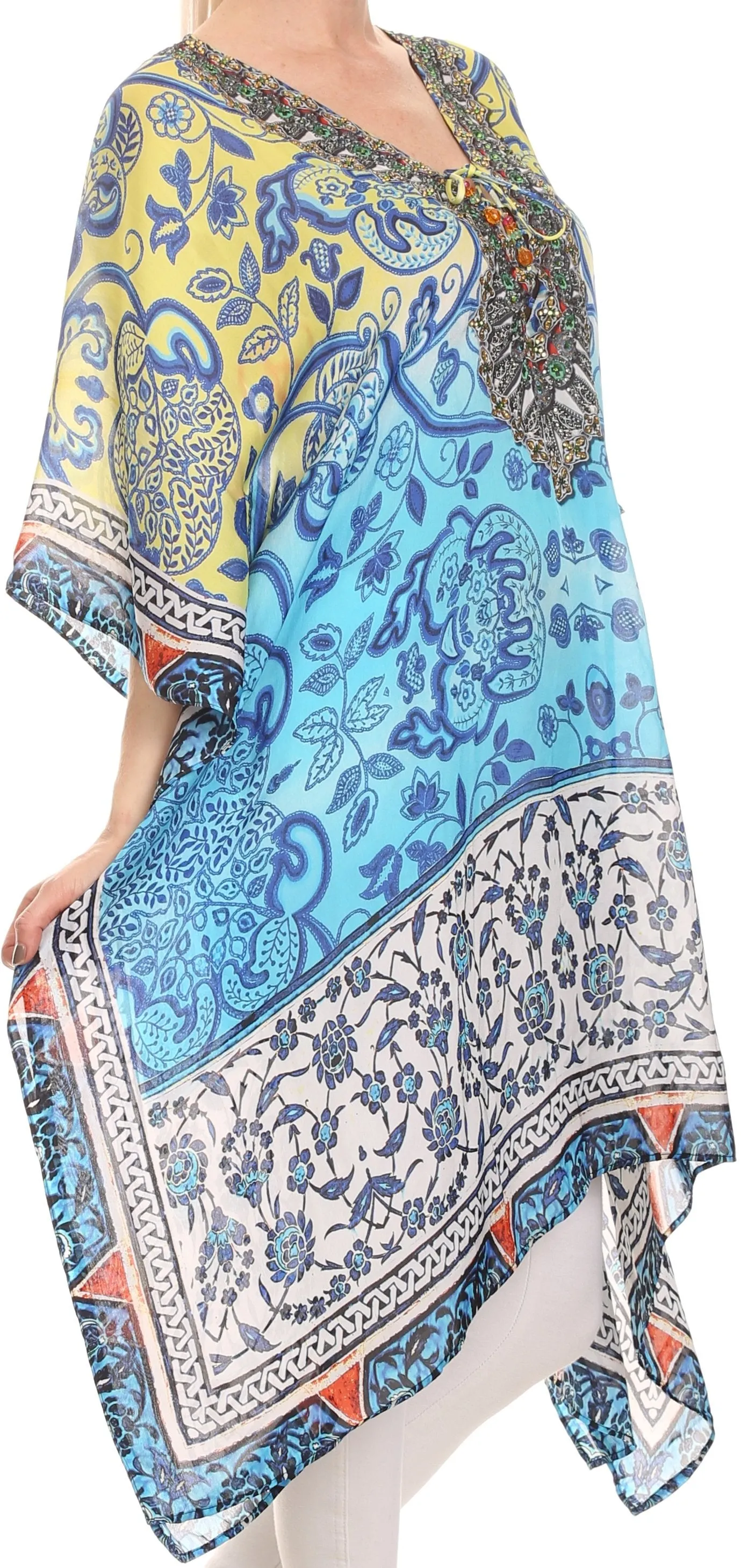 Sakkas Liv Ligthweight Summer Printed Short Caftan Dress / Cover Up