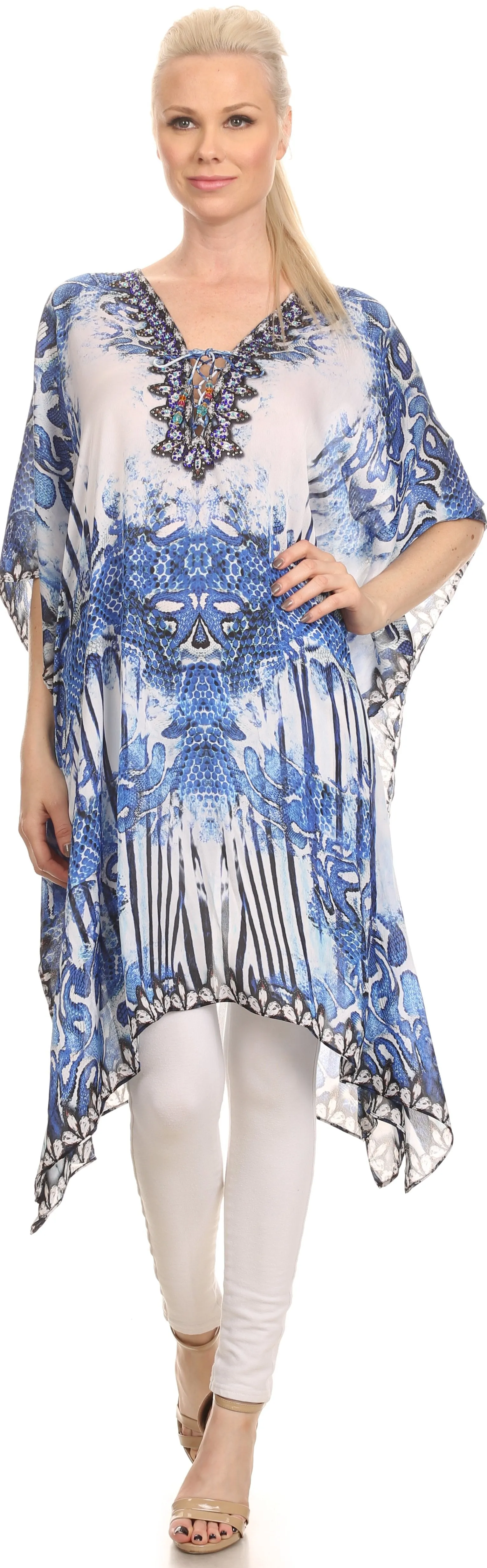 Sakkas Liv Ligthweight Summer Printed Short Caftan Dress / Cover Up