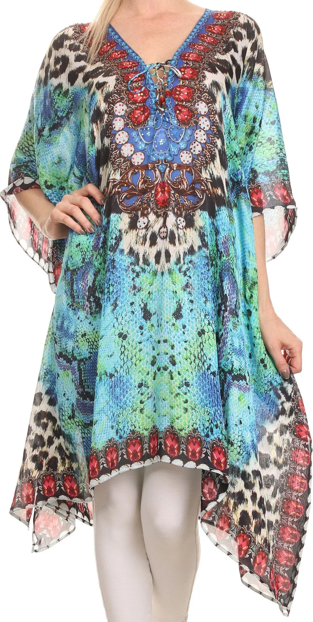 Sakkas Liv Ligthweight Summer Printed Short Caftan Dress / Cover Up