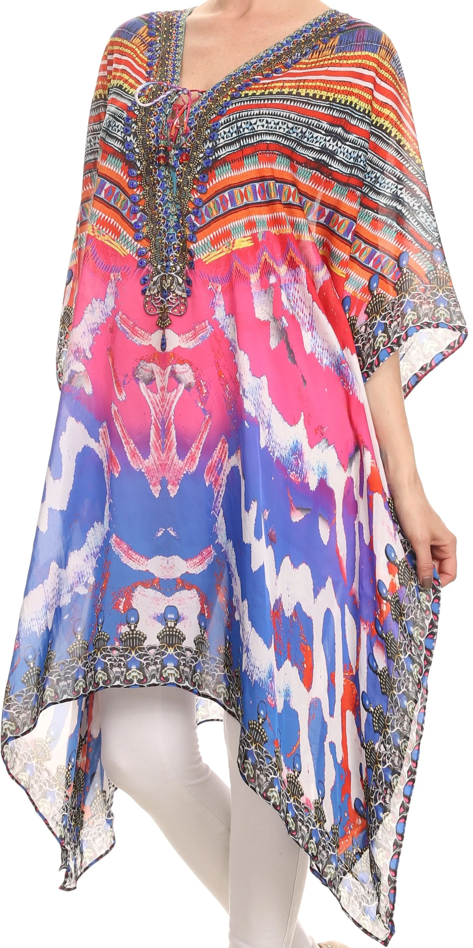 Sakkas Liv Ligthweight Summer Printed Short Caftan Dress / Cover Up