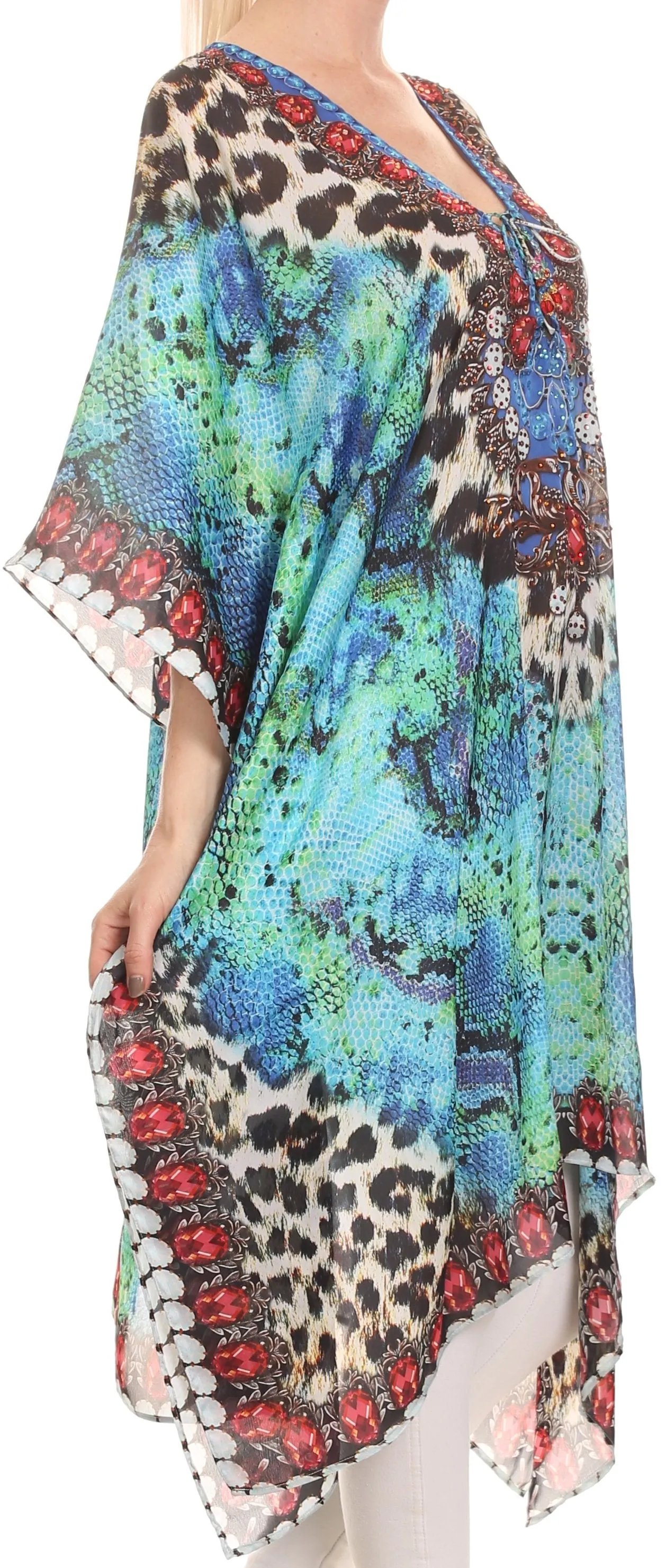 Sakkas Liv Ligthweight Summer Printed Short Caftan Dress / Cover Up