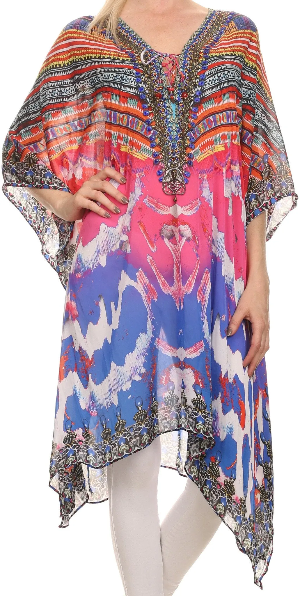 Sakkas Liv Ligthweight Summer Printed Short Caftan Dress / Cover Up