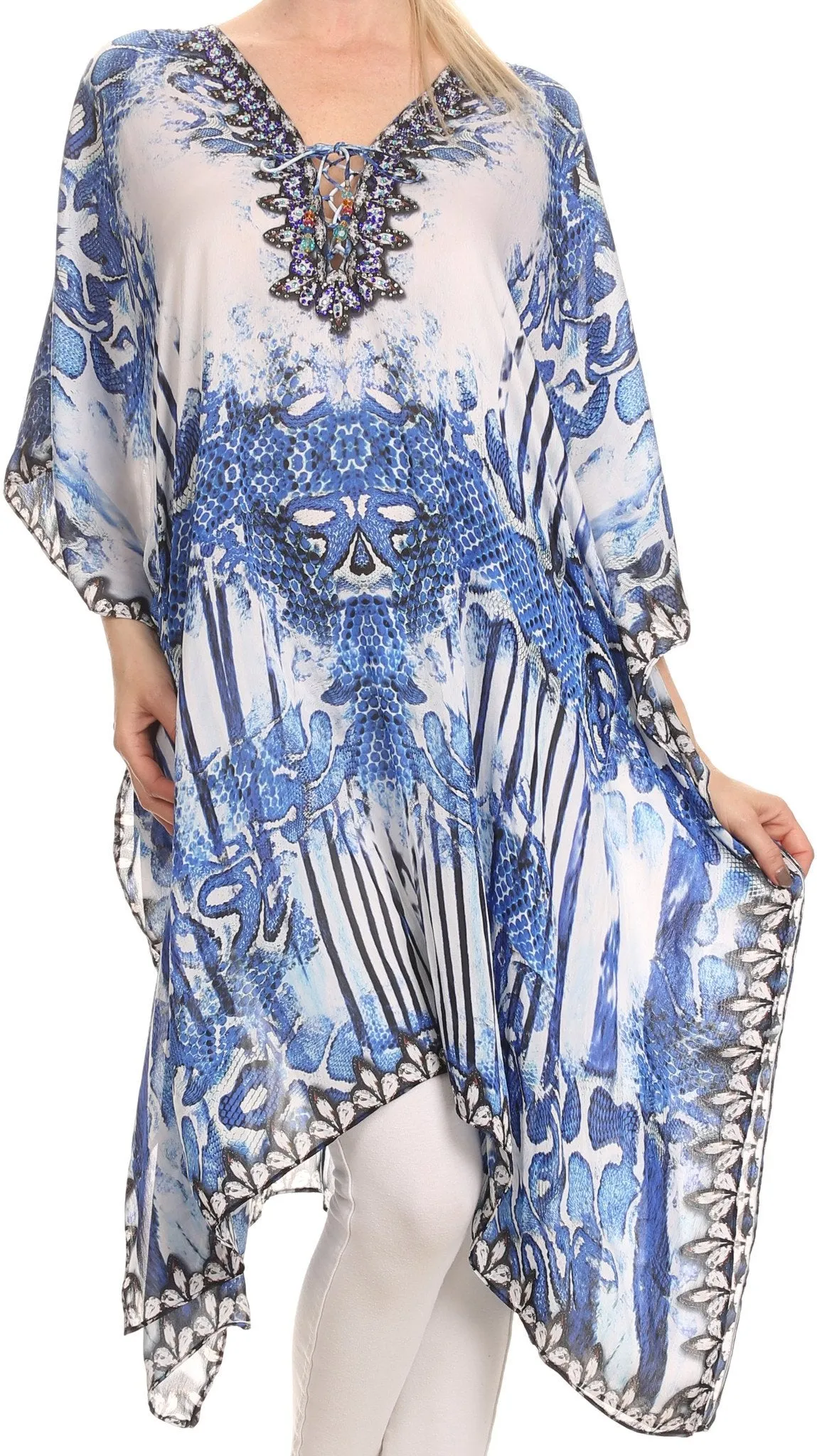 Sakkas Liv Ligthweight Summer Printed Short Caftan Dress / Cover Up