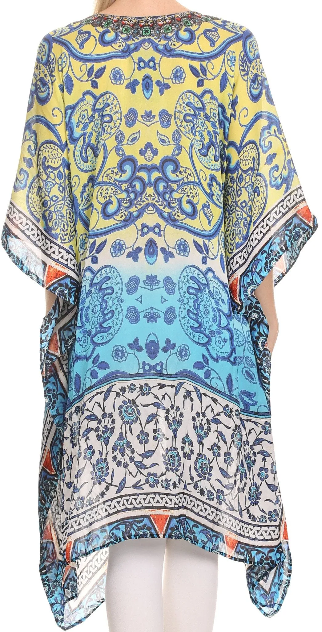 Sakkas Liv Ligthweight Summer Printed Short Caftan Dress / Cover Up