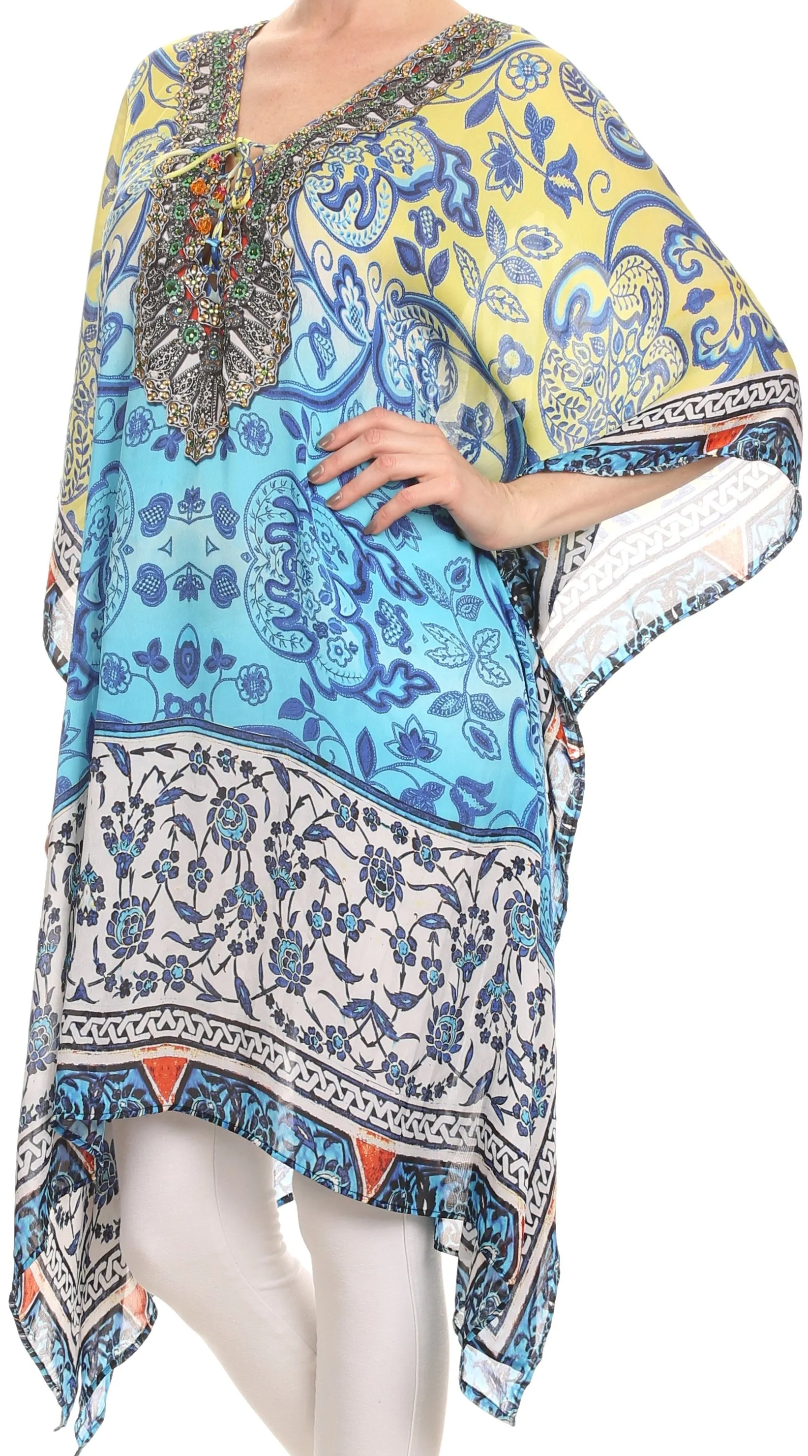 Sakkas Liv Ligthweight Summer Printed Short Caftan Dress / Cover Up