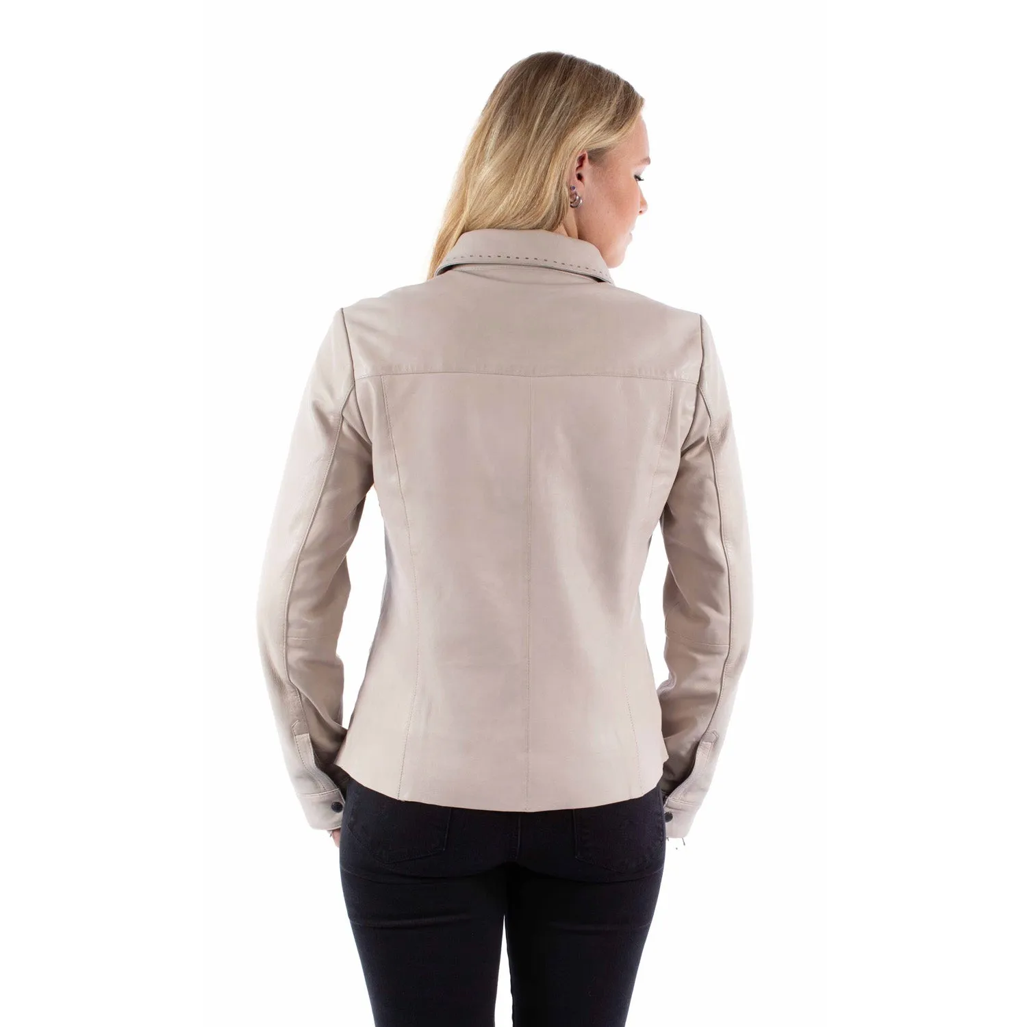 Scully Womens Contemporary Snap Vanilla Lamb Leather Leather Jacket