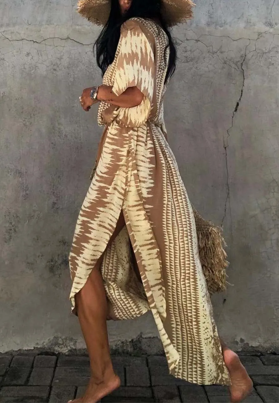 Snake Print Bikini Cover Up Beach Maxi Dress with Belt