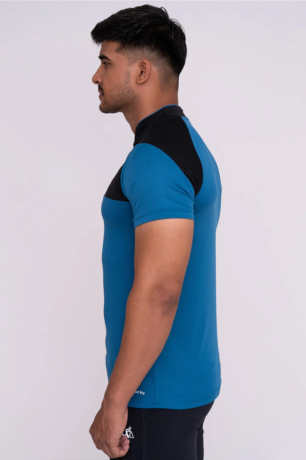 Stand Neck Semi Collar T-Shirts Firozi Black (D)