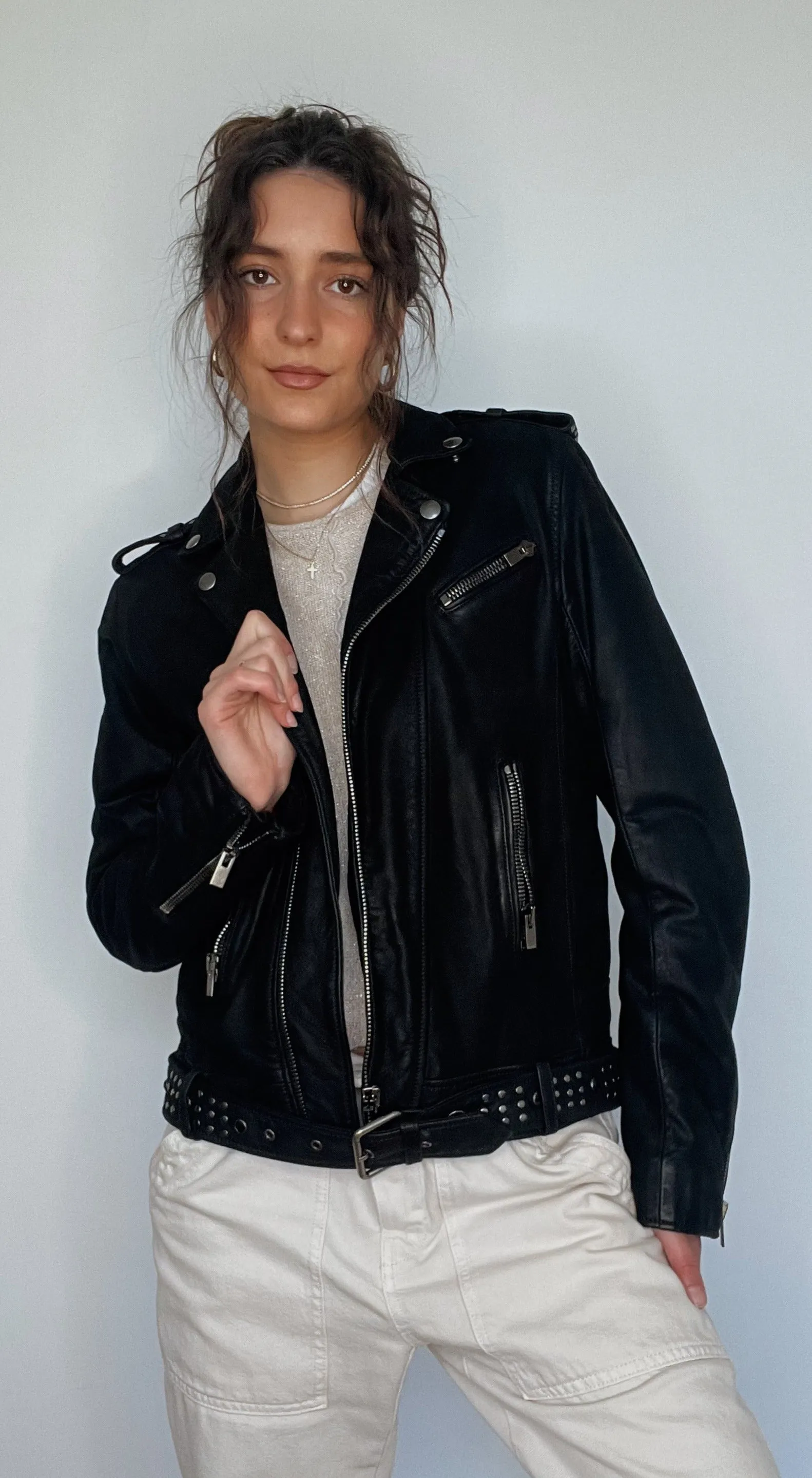 Studded Leather Jacket - M